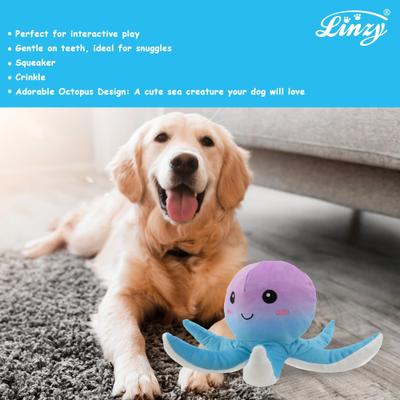 Show full view: Linzy Toys Octopus Squeaky Plush Dog Toy, Purple, 10-in slide 4 of 5