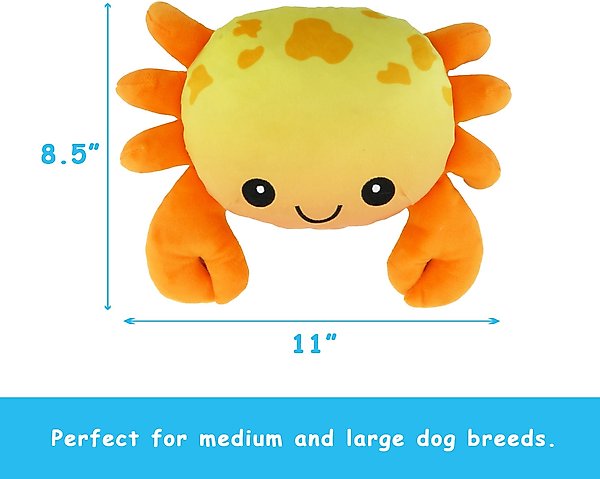 Show full view: Linzy Toys Crab Squeaky Plush Dog Toy, Orange, 10-in slide 3 of 5