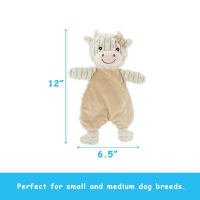 Show full view: Linzy Toys Flat Crinklez Cow Squeaky Plush Dog Toy, Beige, 12-in slide 3 of 5