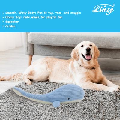 Show full view: Linzy Toys Wavy Whale Squeaky Plush Dog Toy, Blue, 20-in slide 4 of 4