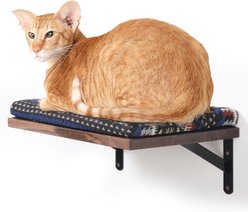 FUKUMARU Walnut Perch with Cushion & Wall Mounted Cat Wall Shelf, Retro Brown