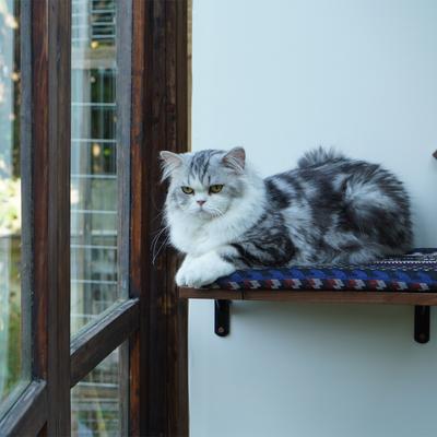 Show full view: FUKUMARU Walnut Perch with Cushion & Wall Mounted Cat Wall Shelf, Retro Brown slide 4 of 8