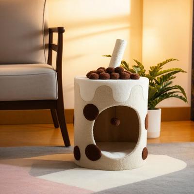 Show full view: Happy & Polly Milk Tea Cup 26-in Fleece Cat Tree & Condo slide 3 of 10