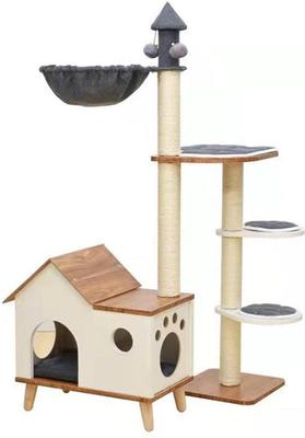 Show full view: Happy & Polly 33.9-in Fleece Natural Wooden House Cat Tree & Condo slide 10 of 10