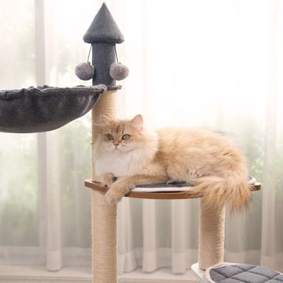 Show full view: Happy & Polly 33.9-in Fleece Natural Wooden House Cat Tree & Condo slide 6 of 10