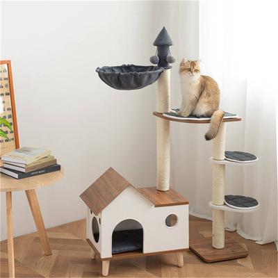 Show full view: Happy & Polly 33.9-in Fleece Natural Wooden House Cat Tree & Condo slide 3 of 10