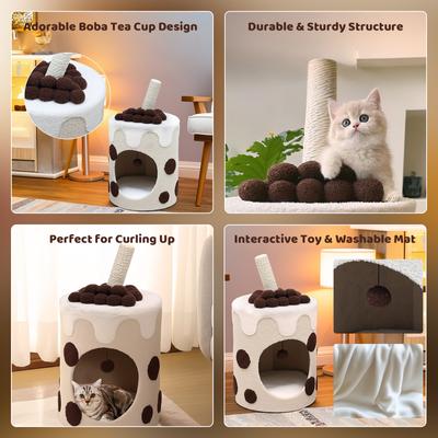 Show full view: Happy & Polly Milk Tea Cup 26-in Fleece Cat Tree & Condo slide 6 of 10