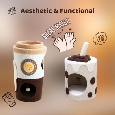 Show full view: Happy & Polly Milk Tea Cup 26-in Fleece Cat Tree & Condo slide 8 of 10