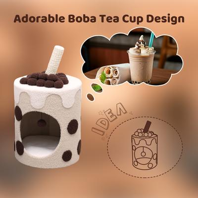 Show full view: Happy & Polly Milk Tea Cup 26-in Fleece Cat Tree & Condo slide 7 of 10