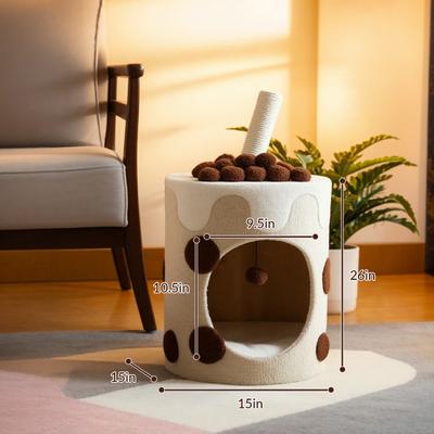 Show full view: Happy & Polly Milk Tea Cup 26-in Fleece Cat Tree & Condo slide 9 of 10