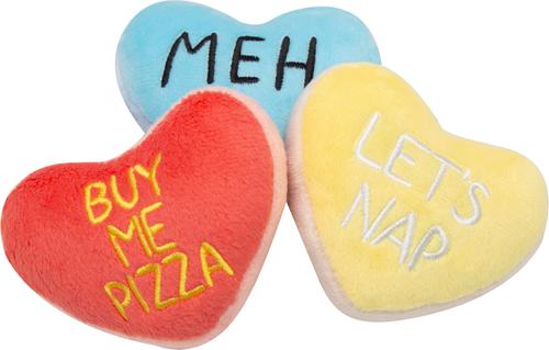 Show full view: Snugarooz Candy Hearts Squeaky Dog Plush Toy, Multicolor, 3 count slide 3 of 6