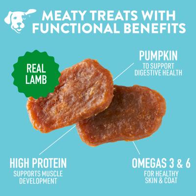 Show full view: Dogswell Lifestage Mini Soft Strips Puppy Lamb Jerky Dog Treats, 4-oz bag slide 6 of 12