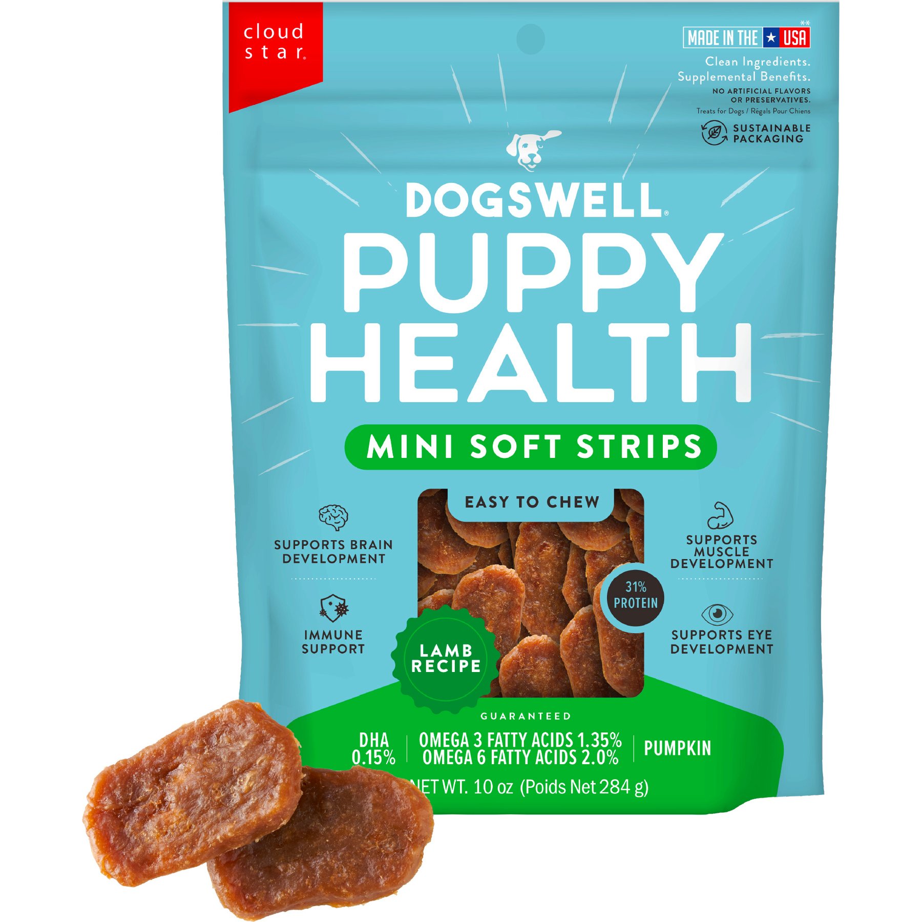 Dogswell Lifestage Mini Soft Strips Puppy Lamb Jerky Dog Treats, 10-oz bag