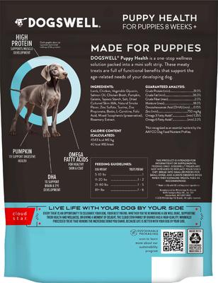 Show full view: Dogswell Lifestage Mini Soft Strips Puppy Lamb Jerky Dog Treats, 10-oz bag slide 3 of 12