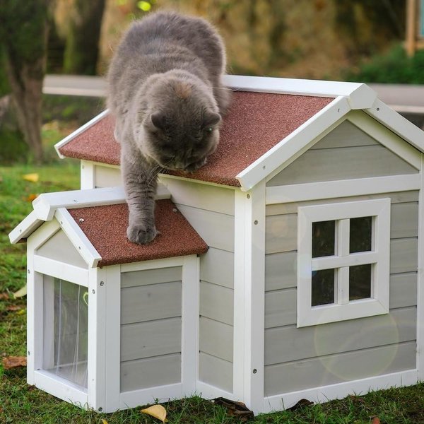 Show full view: FunXplore Outdoor Cat House with Openable Roof, Grey slide 6 of 7