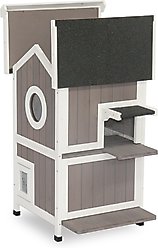 FunXplore 2 Story Wooden Outdoor Cat House, Grey