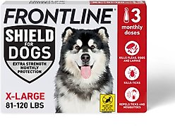 Frontline Shield Flea & Tick Treatment for Extra Large Dogs, 81 - 120 lbs, 3 doses (3-Month Protection)