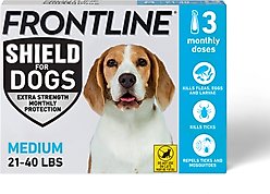 Frontline Shield Flea & Tick Treatment for Medium Dogs, 21 - 40 lbs, 3 doses (3-Month Protection)