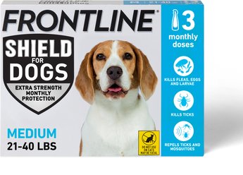 Frontline Shield Flea & Tick Treatment for Medium Dogs, 21 - 40 lbs, 3 doses (3-Month Protection)