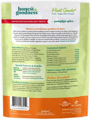 Show full view: Honest To Goodness Plant Snacks Howliday Pumpkin Spice Recipe Dog Treats, 4-oz bag slide 3 of 8