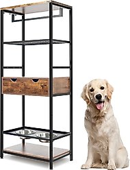 Yafylly 3 Height Adjustable Feeding Station Elevated Dog Bowls, Brown