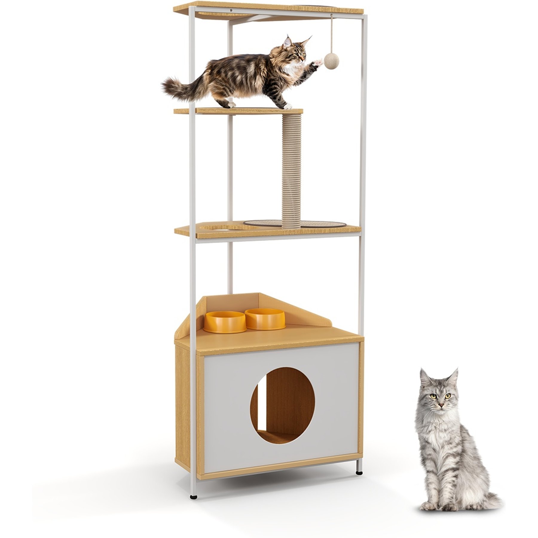 Yafylly 58-in Cat Tree & Condo with Feeding Station