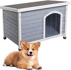 Yafylly Weather Resistant Wooden Outdoor Dog House, Grey