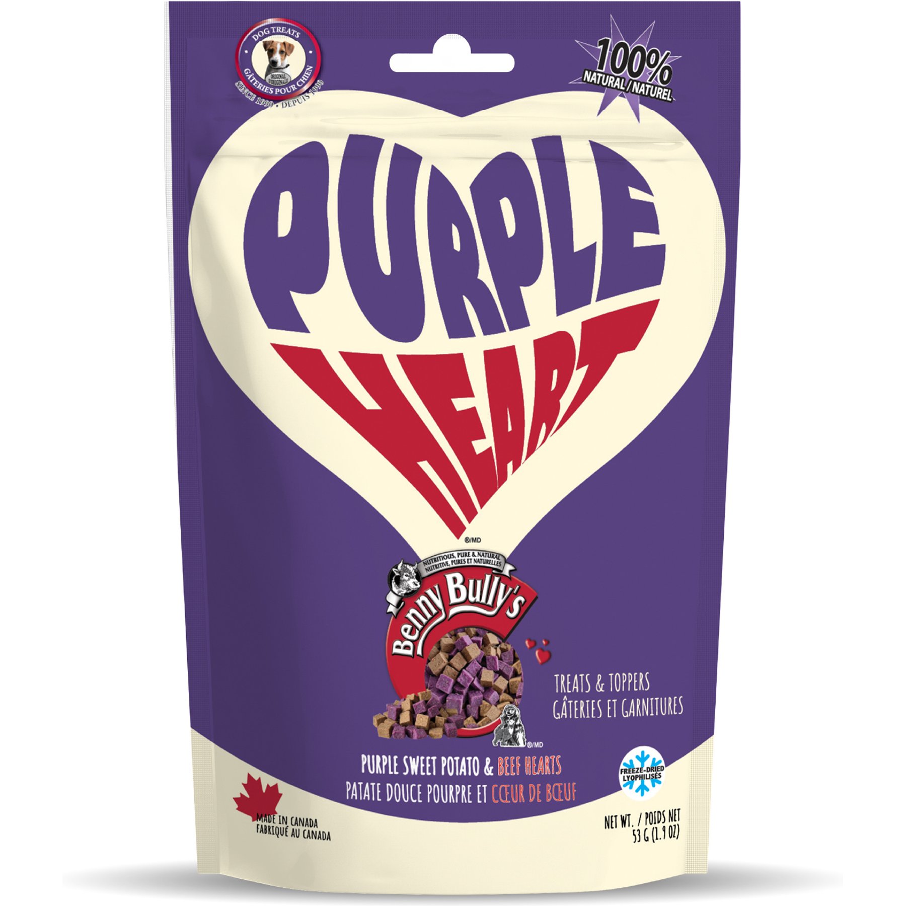 Benny Bullys Purple Heart Sweet Potato High Fiber Adult Freeze-Dried Dog Treats, 1.9-oz bag
