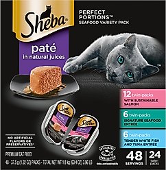 Sheba Perfect Portions Seafood Pate Variety Pack Grain-Free Adult Wet Cat Food Trays, 2.6-oz, case of 24