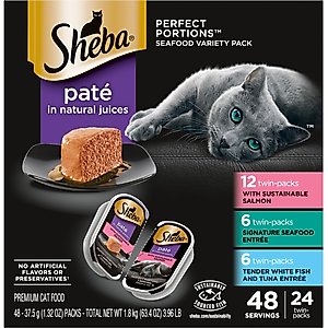 Sheba Perfect Portions Seafood Pate Variety Pack Grain-Free Adult Wet Cat Food Trays, 2.6-oz, case of 24