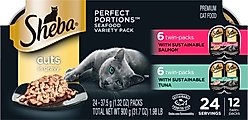 Sheba Perfect Portions Grain-Free Salmon & Sustainable Tuna Cuts in Gravy Entree Variety Pack Adult Wet Cat Food Trays, 2.6-oz, case of 12
