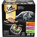 Sheba Perfect Portions Grain-Free Roasted Chicken, Gourmet Salmon & Tender Turkey Cuts in Gravy Variety Pack Adult Wet Cat Food Trays, 1.3-oz, case of 24 twin-packs