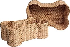 THE LICKER STORE Digby Bone-Shaped Large Hand Woven Water Hyacinth Dog Toy Organizer Baskets, Natural, 2 count slide 2 of 8