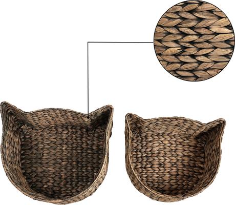 Show full view: THE LICKER STORE Felix Cat-Shaped Hand Woven Water Hyacinth Cat Toy Organizer Baskets, Brown, 2 count slide 5 of 7