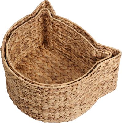 Show full view: THE LICKER STORE Felix Cat-Shaped Hand Woven Water Hyacinth Cat Toy Organizer Baskets, Natural, 2 count slide 7 of 8