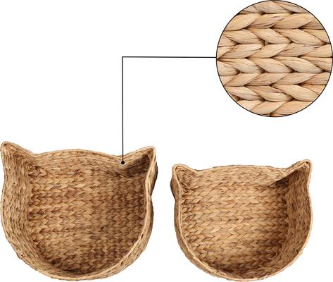 Show full view: THE LICKER STORE Felix Cat-Shaped Hand Woven Water Hyacinth Cat Toy Organizer Baskets, Natural, 2 count slide 6 of 8