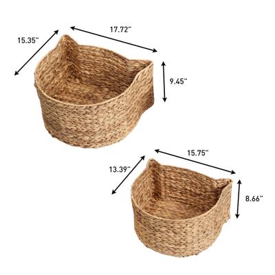 Show full view: THE LICKER STORE Felix Cat-Shaped Hand Woven Water Hyacinth Cat Toy Organizer Baskets, Natural, 2 count slide 5 of 8