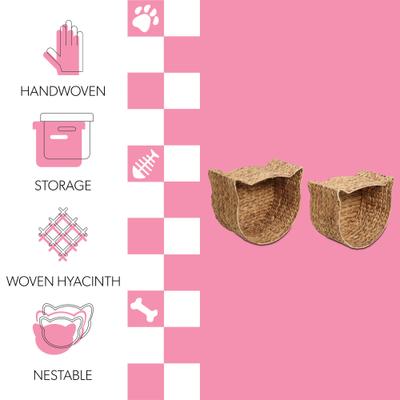 Show full view: THE LICKER STORE Felix Cat-Shaped Hand Woven Water Hyacinth Cat Toy Organizer Baskets, Natural, 2 count slide 4 of 8