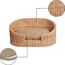 THE LICKER STORE Curvy Classic Handwoven Rattan Elevated Dog & Cat Sofa Bed, Light Brown, 28.5 x 17.25-in slide 2 of 5