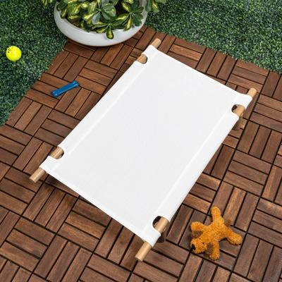 Show full view: THE LICKER STORE Chester 32-in Modern Minimalist Wood Frame Elevated Outdoor Dog Bed, Snow/Light Teak slide 6 of 7