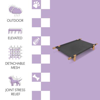 Show full view: THE LICKER STORE Chester 32-in Modern Minimalist Wood Frame Elevated Outdoor Dog Bed, Graphite/Light Teak slide 3 of 7