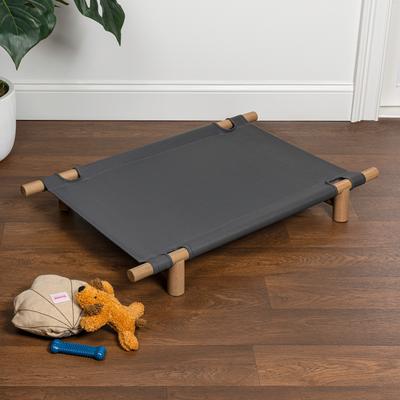 Show full view: THE LICKER STORE Chester 32-in Modern Minimalist Wood Frame Elevated Outdoor Dog Bed, Graphite/Light Teak slide 2 of 7