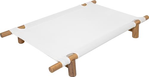 Show full view: THE LICKER STORE Chester 32-in Modern Minimalist Wood Frame Elevated Outdoor Dog Bed, Snow/Light Teak slide 7 of 7