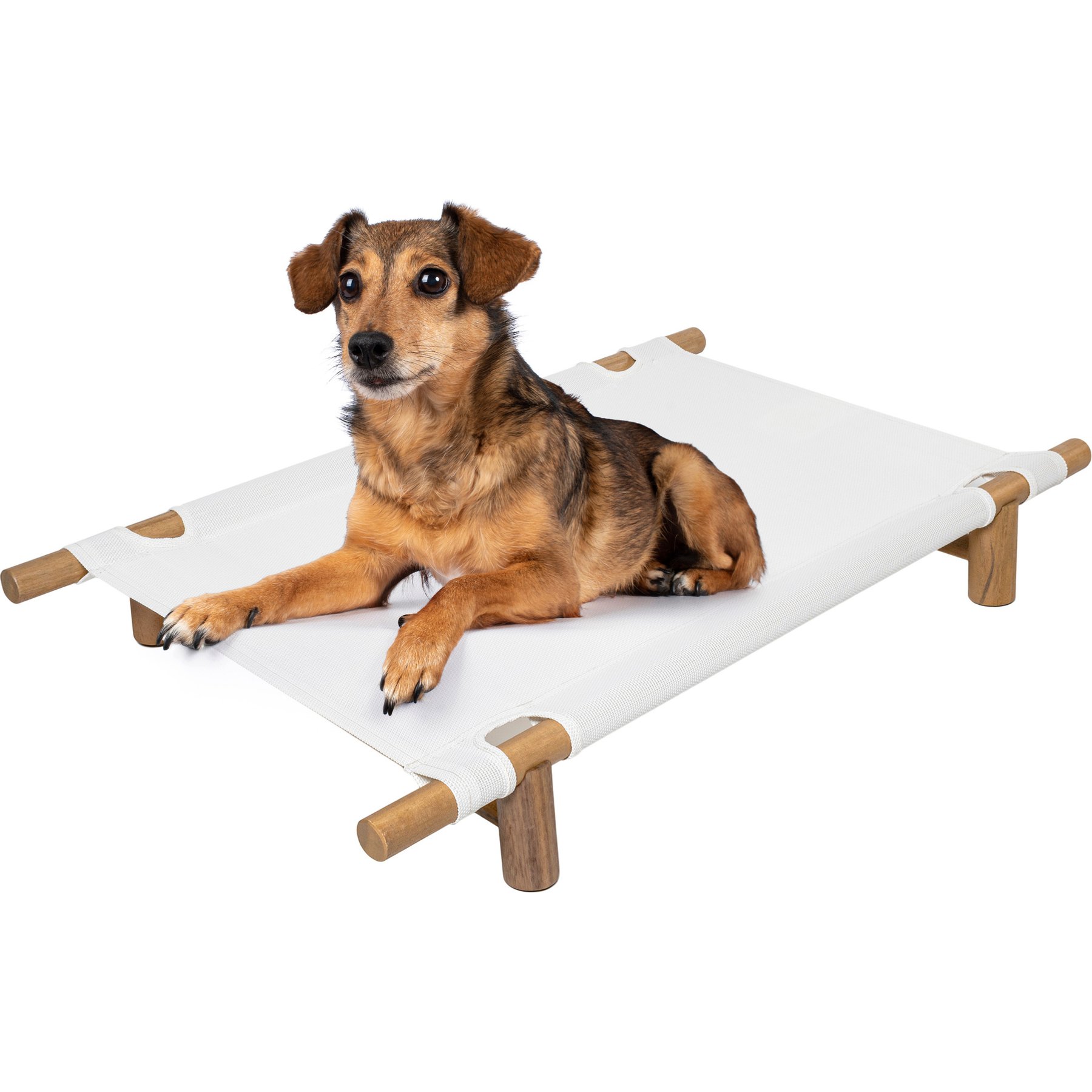 THE LICKER STORE Chester 32-in Modern Minimalist Wood Frame Elevated Outdoor Dog Bed, Snow/Light Teak