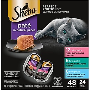 Sheba Perfect Portions Seafood Pate Variety Pack Grain-Free Adult Wet Cat Food Trays, 2.6-oz, case of 24