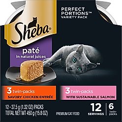 Sheba Perfect Portions Chicken & Salmon Pate Entree Variety Pack Adult Wet Cat Food Trays, 2.6-oz, case of 6