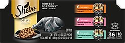 Sheba Perfect Portions Grain-Free Roasted Chicken, Gourmet Salmon & Signature Tuna Cuts in Gravy Variety Pack Adult Wet Cat Food Trays, 2.6-oz, case of 18