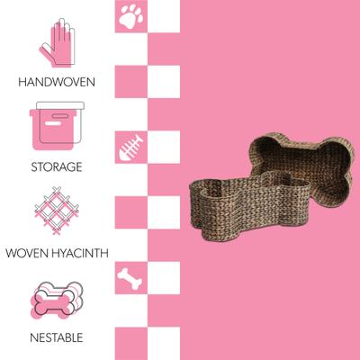 Show full view: THE LICKER STORE Digby Bone-Shaped Large Hand Woven Water Hyacinth Dog Toy Organizer Baskets, Brown, 2 count slide 3 of 8
