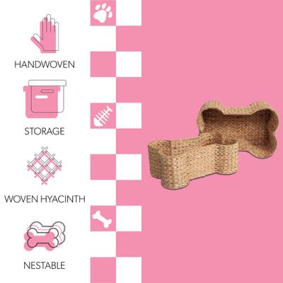 Show full view: THE LICKER STORE Digby Bone-Shaped Large Hand Woven Water Hyacinth Dog Toy Organizer Baskets, Natural, 2 count slide 3 of 8