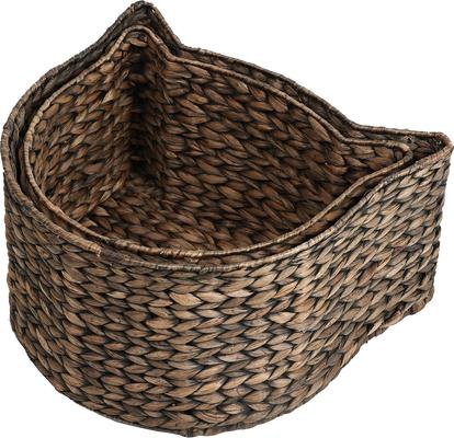 Show full view: THE LICKER STORE Felix Cat-Shaped Hand Woven Water Hyacinth Cat Toy Organizer Baskets, Brown, 2 count slide 6 of 7
